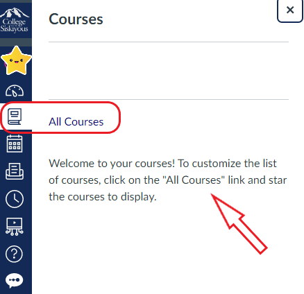 canvas main menu showing courses icon