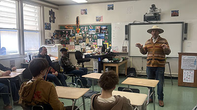Dr. Sims leading a Black History Month conversation at Mt Shasta High School.
