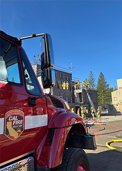 Firetruck in front of fire tower