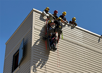 Firefighters on fire tower