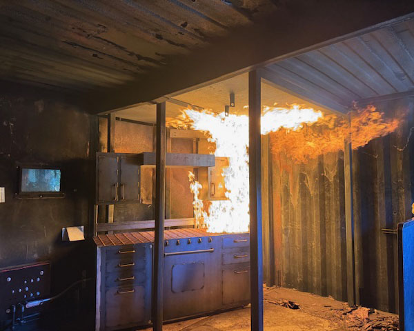 Kitchen appliances on fire in fire tower
