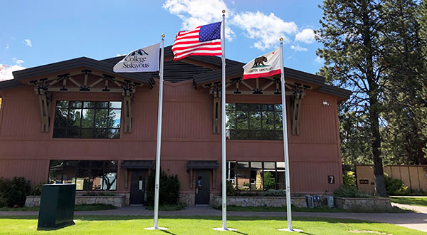 Flags outside of science building