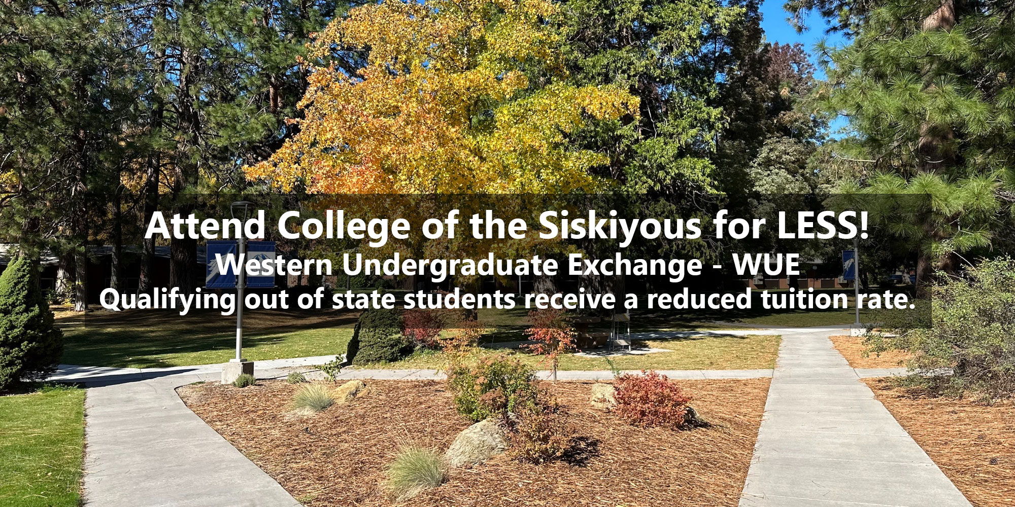 Attend College of the Siskiyous for Less! Western Undergraduate Exchange - WUE. Qualifying out of state students receive a reduced tuition rate.