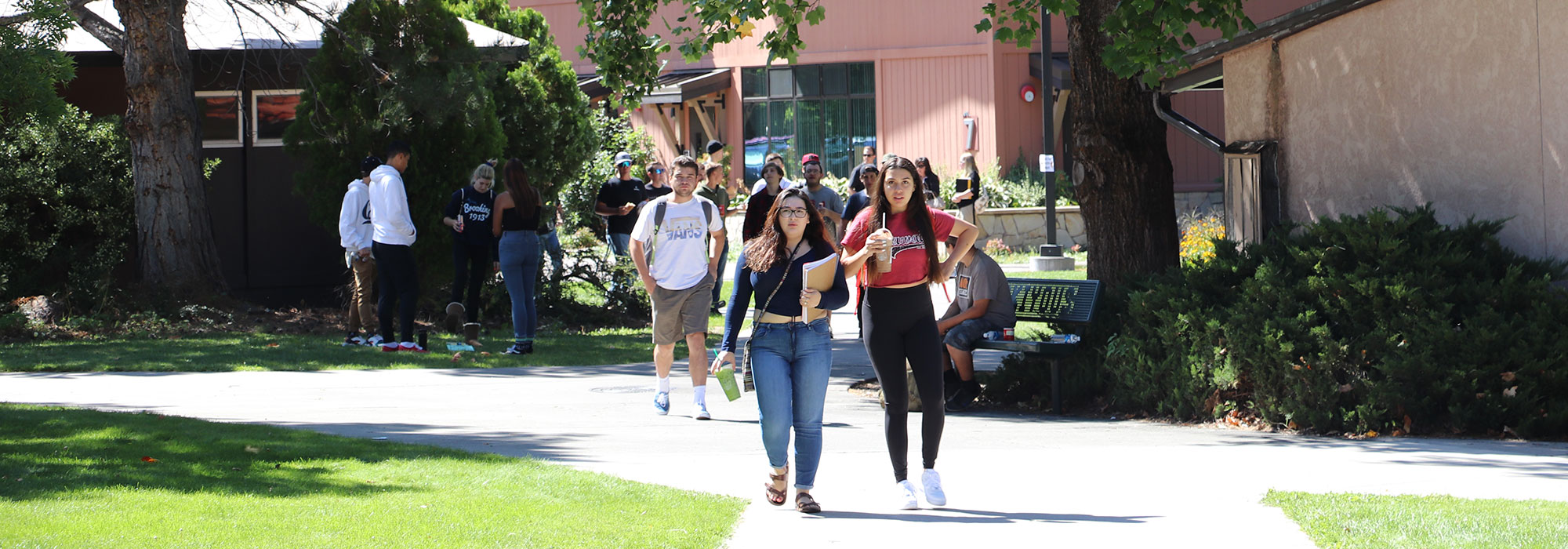 Students walking on campus.